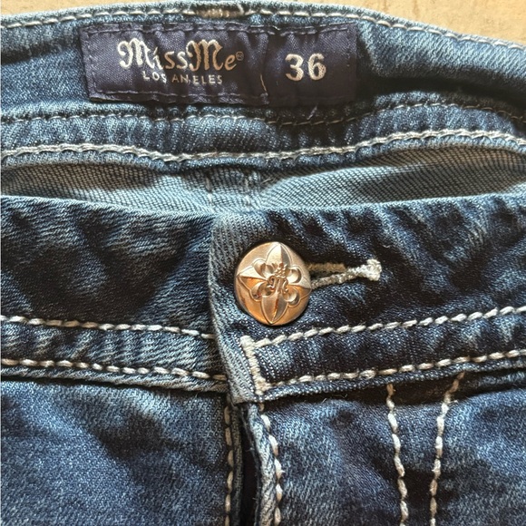 Miss Me Western Mid Rise Flare Jeans Longhorn Horseshoe Turquoise Size 36 - Picture 5 of 13